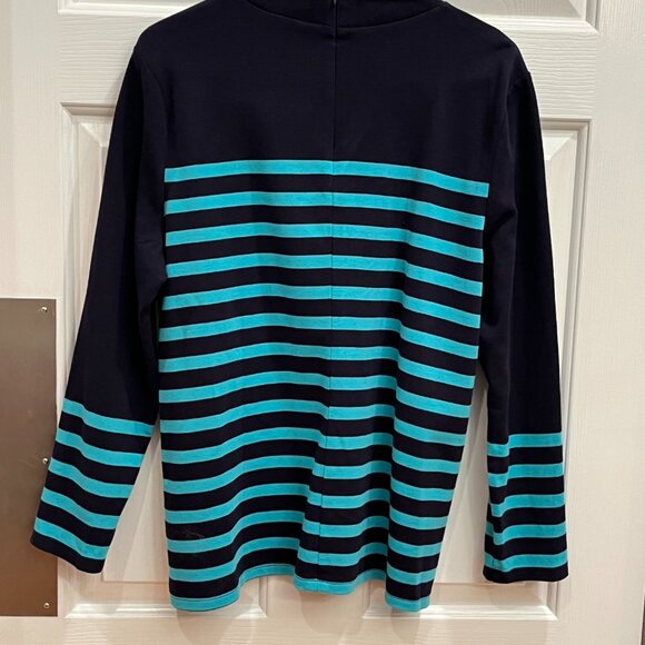 TALBOTS Cotton Modal Stretch Striped Mock Neck Back Zip Long Sleeve Women's P-XL - Picture 2 of 9